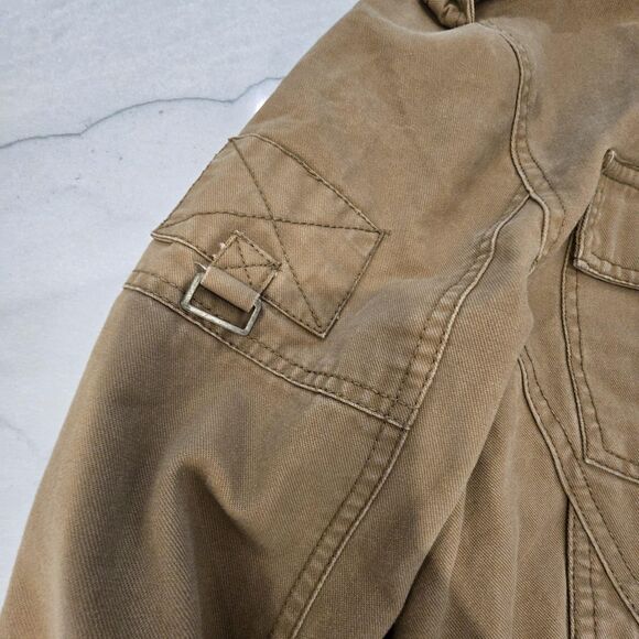 Wenven Jacket Mens Medium Khaki Field Military Utility Zip Snap Lined Canvas - Picture 3 of 15
